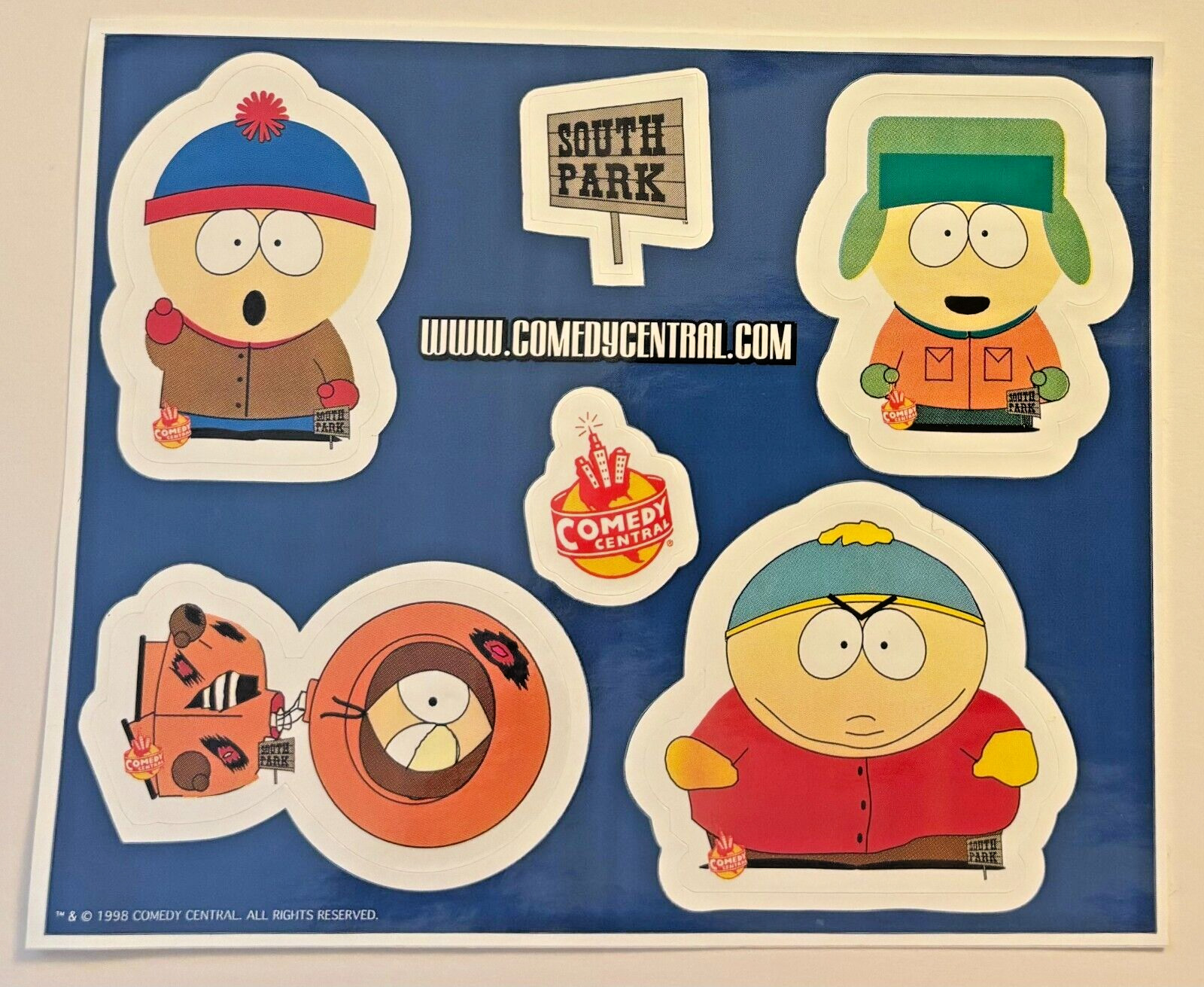 Comedy Central SOUTH PARK Vintage Sticker Sheet 1998 Cartman Kenny Stan Kyle