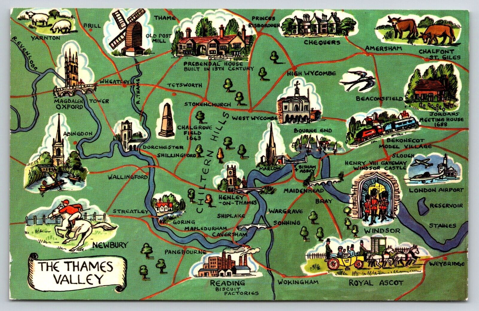 Thames Valley Cartoon Map Postcard S4230