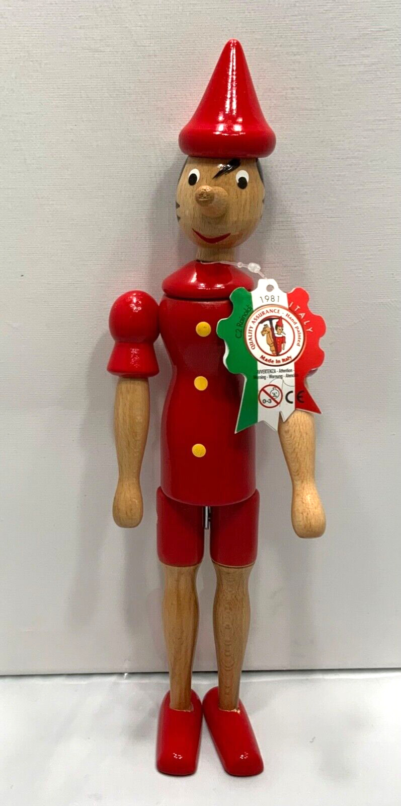 Pinocchio 12” Tall Hand painted C2 Rainoldi 1981 Wooden Figure Made In Italy