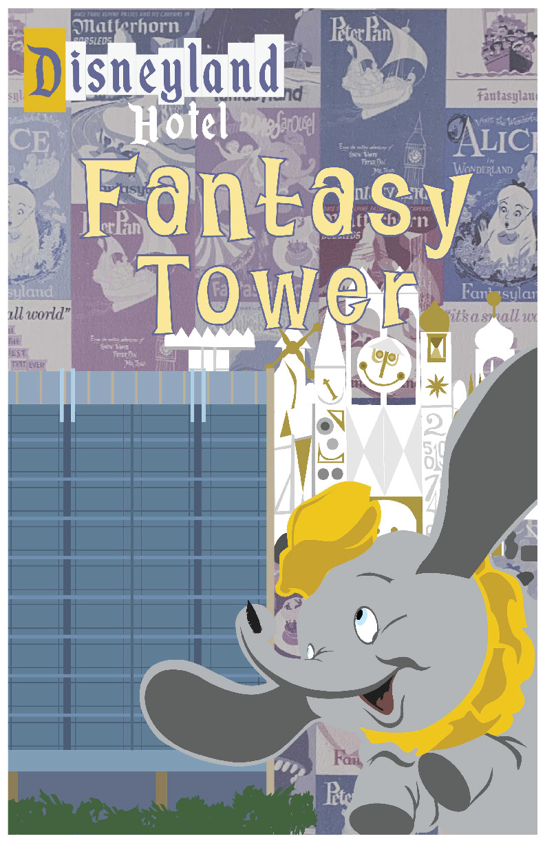 Disneyland Hotel Fantasy tower Dumbo Its A Small World Poster Print
