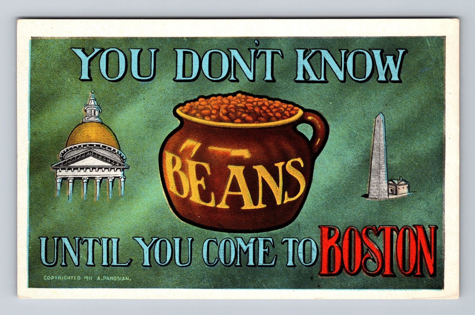 Boston MA-Massachusetts, Humorous Greetings Bean Town Vintage Postcard