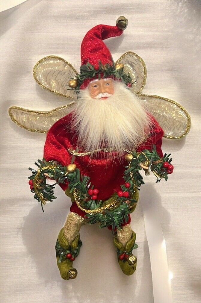 Mark Roberts STYLE 9.5” Christmas Fairy Elf Santa W/Holly Berry Garland Figurine