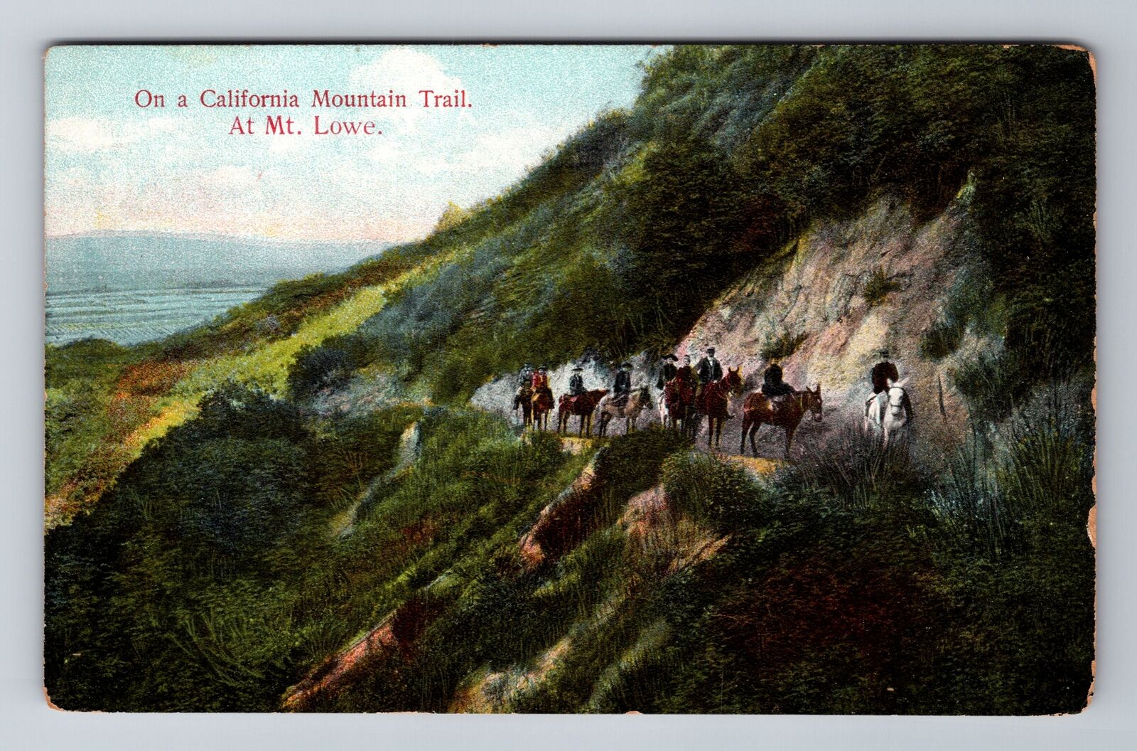 Mt Lowe CA-California, Horseback on California Mountain Trail, Vintage Postcard