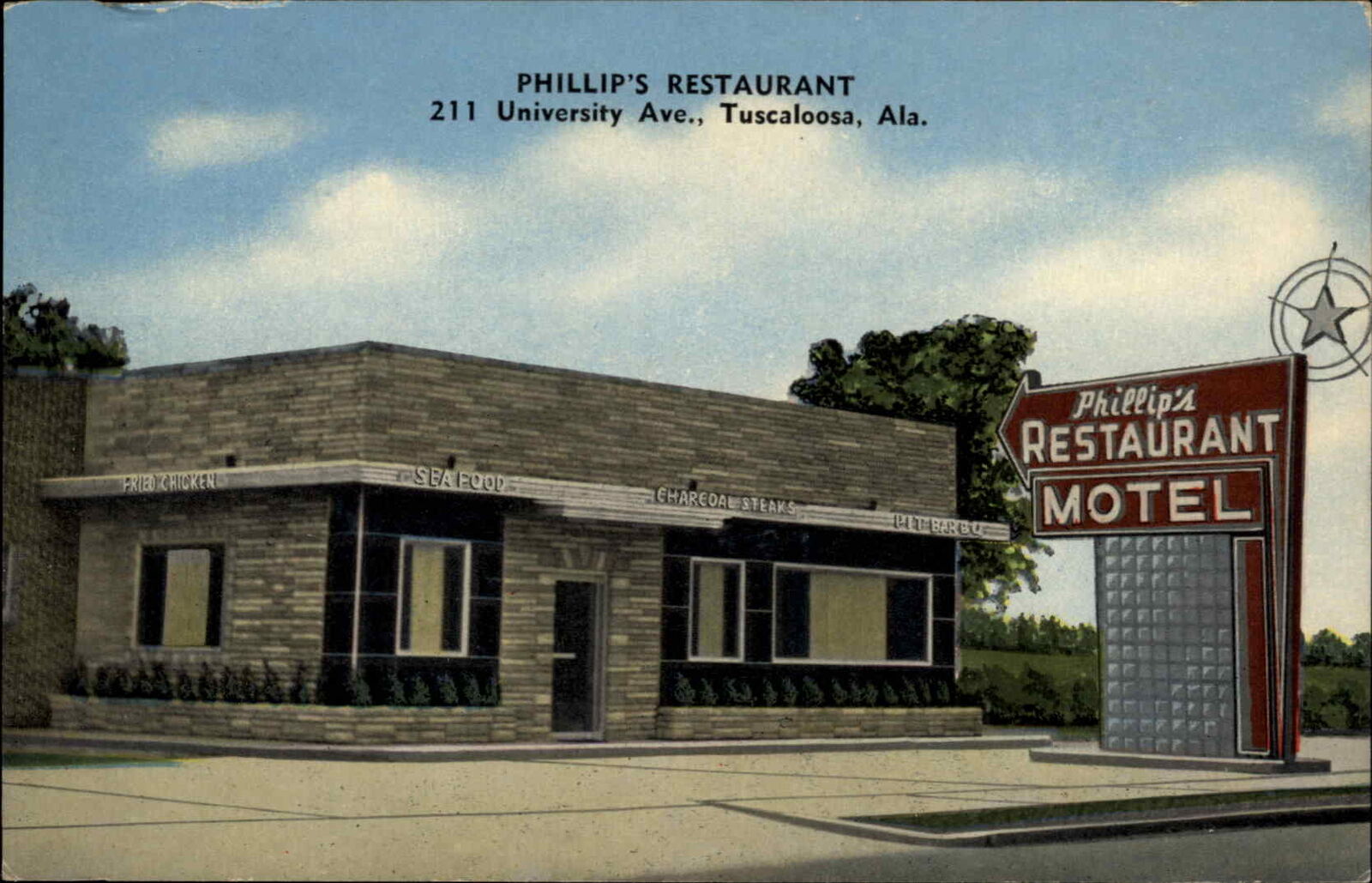Tuscaloosa Alabama AL Phillip\'s Restaurant and Motel Vintage Postcard