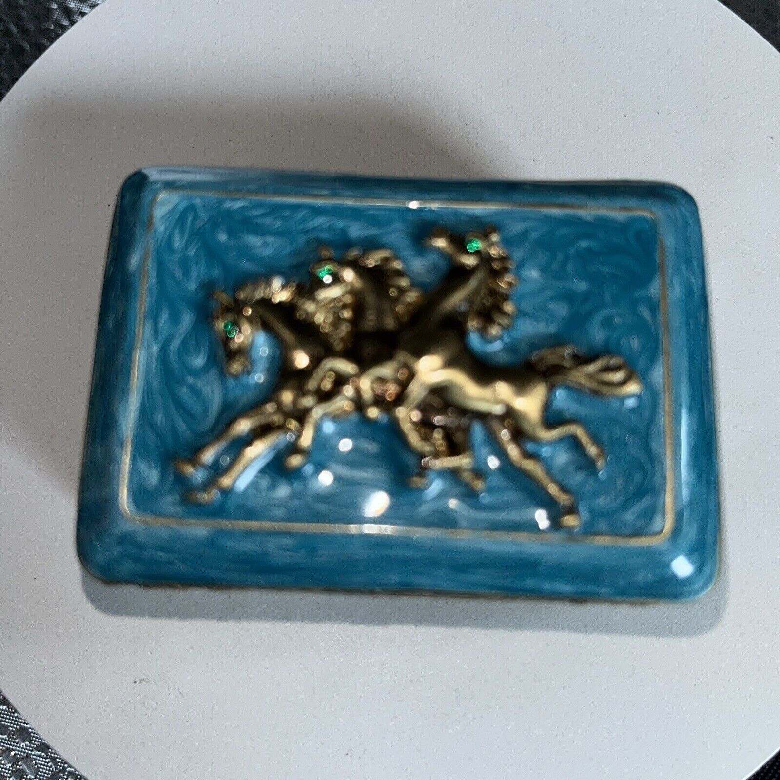 TURQUOIS HORSE DECORATED TRINKET BOX BY KEREN KOPAL, HARD TO FIND, NICE GIFT