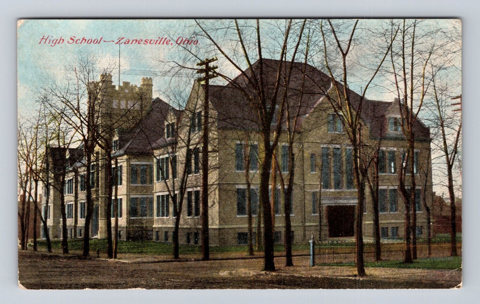 Zanesville OH-Ohio, High School Building, Antique Vintage Souvenir Postcard
