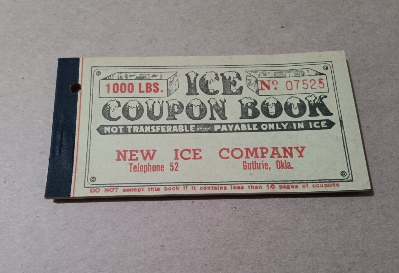 Antique Ice Coupon Book - New Ice Company Guthrie, OK - Full Book Mint Condition