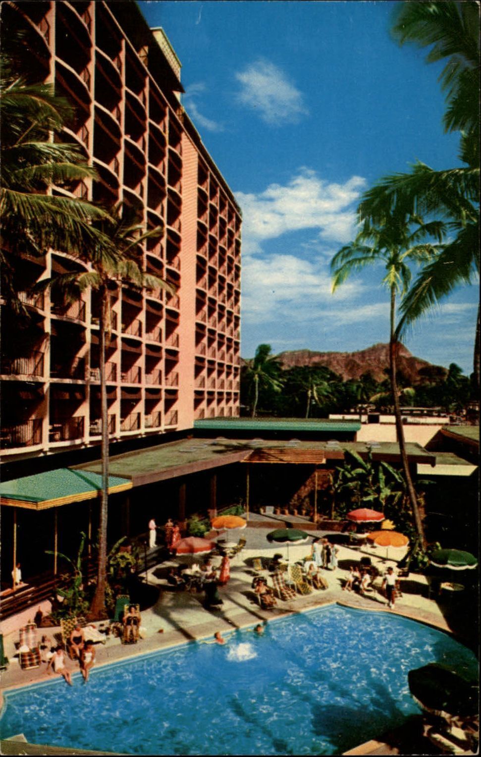 Waikiki Biltmore Terrace Honolulu Hawaii swimming pool ~ 1950-60s postcard