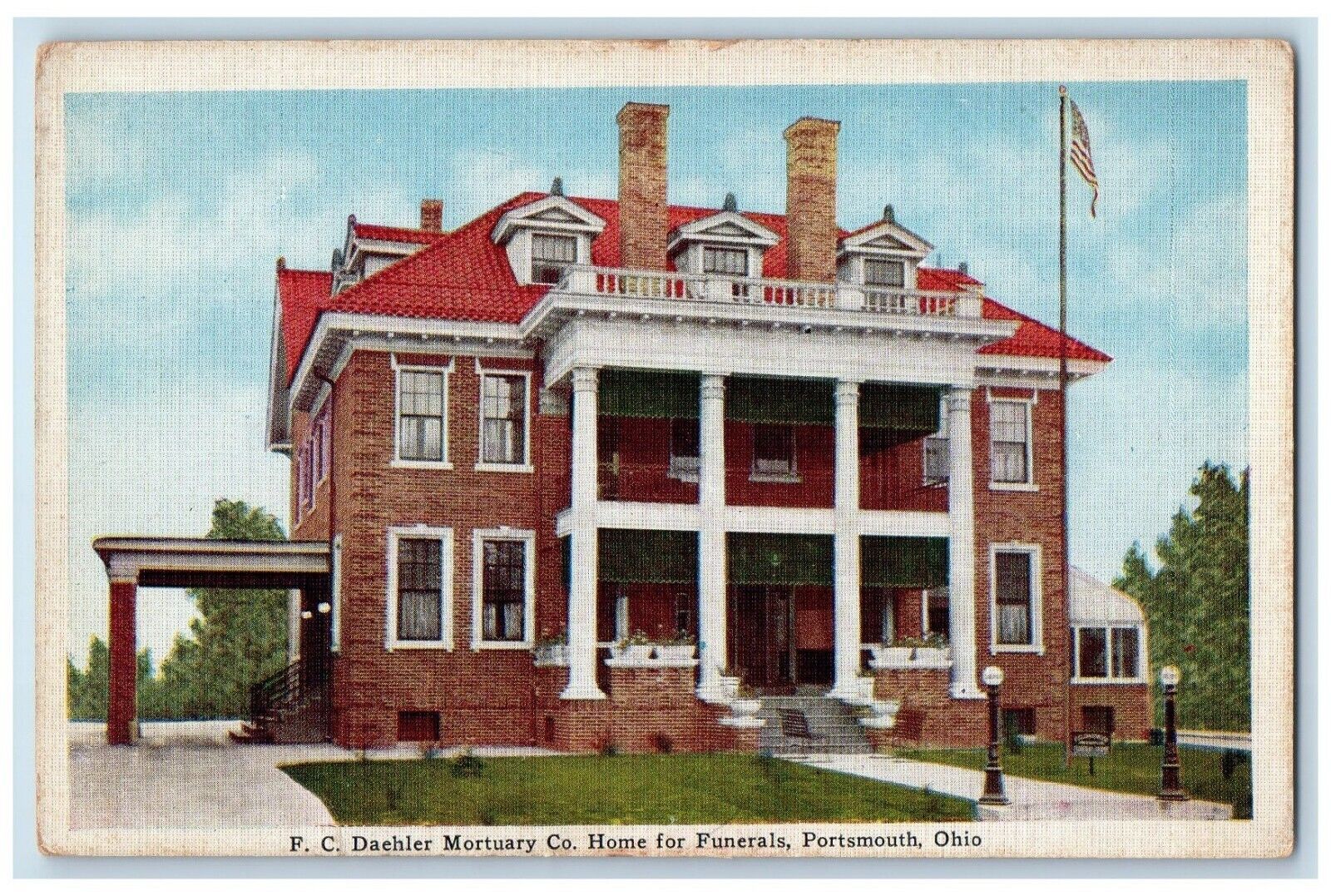 c1920's F. C. Daehler Mortuary Co. Home For Funerals Portsmouth Ohio OH Postcard