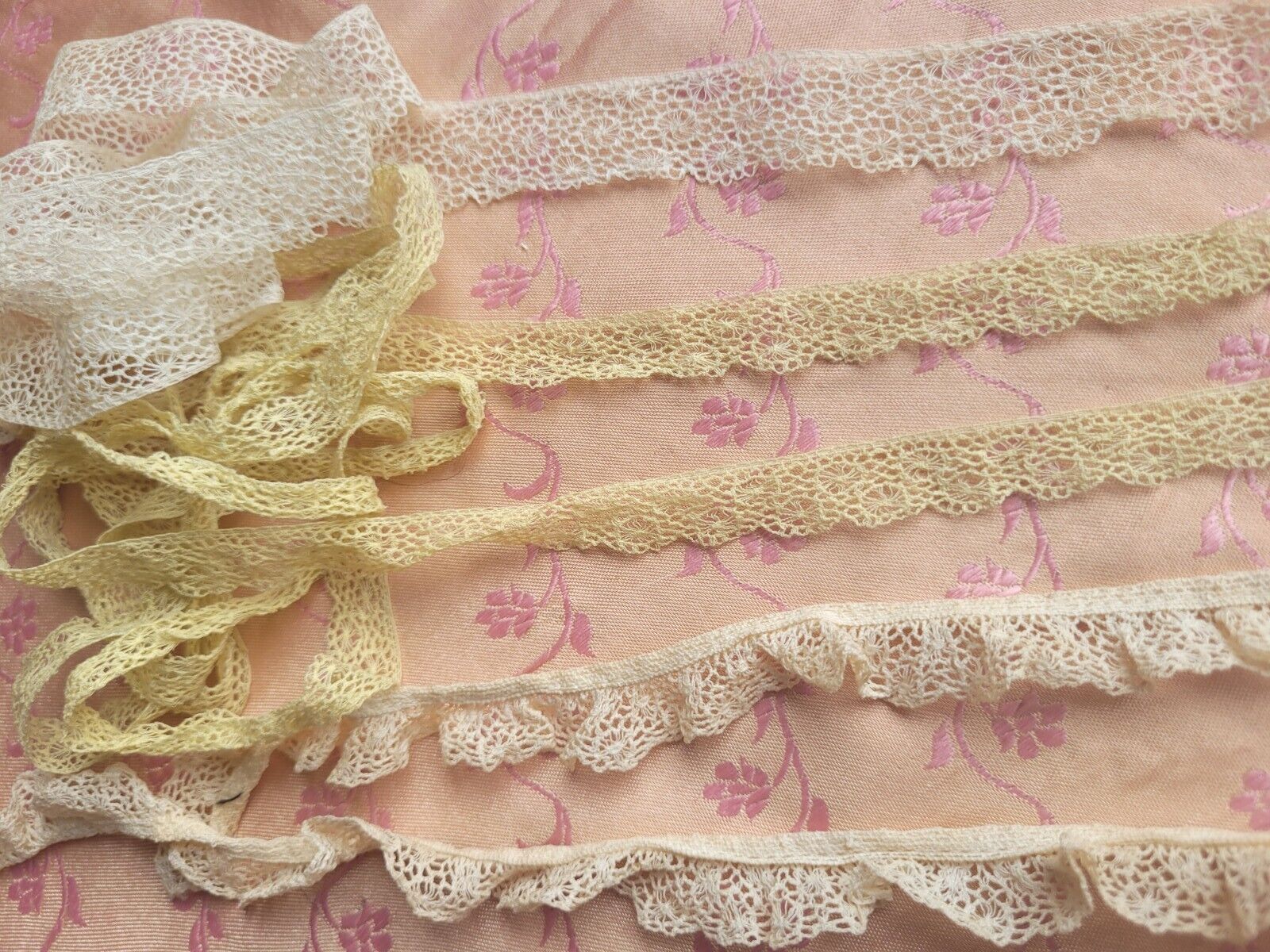 3  Vintage Lace French Trim Valennciene 3+ Yards  Edging Lot Yellow