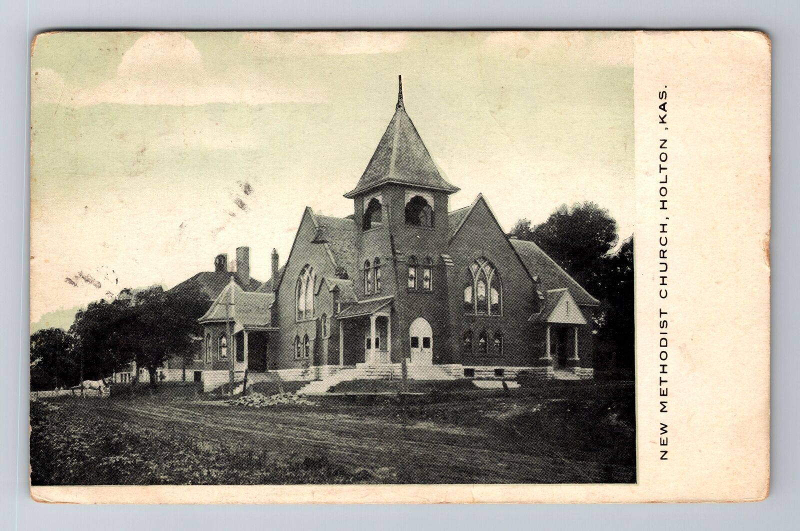 Holton KS-Kansas, New Methodist Church, Religion, Vintage c1909 Postcard