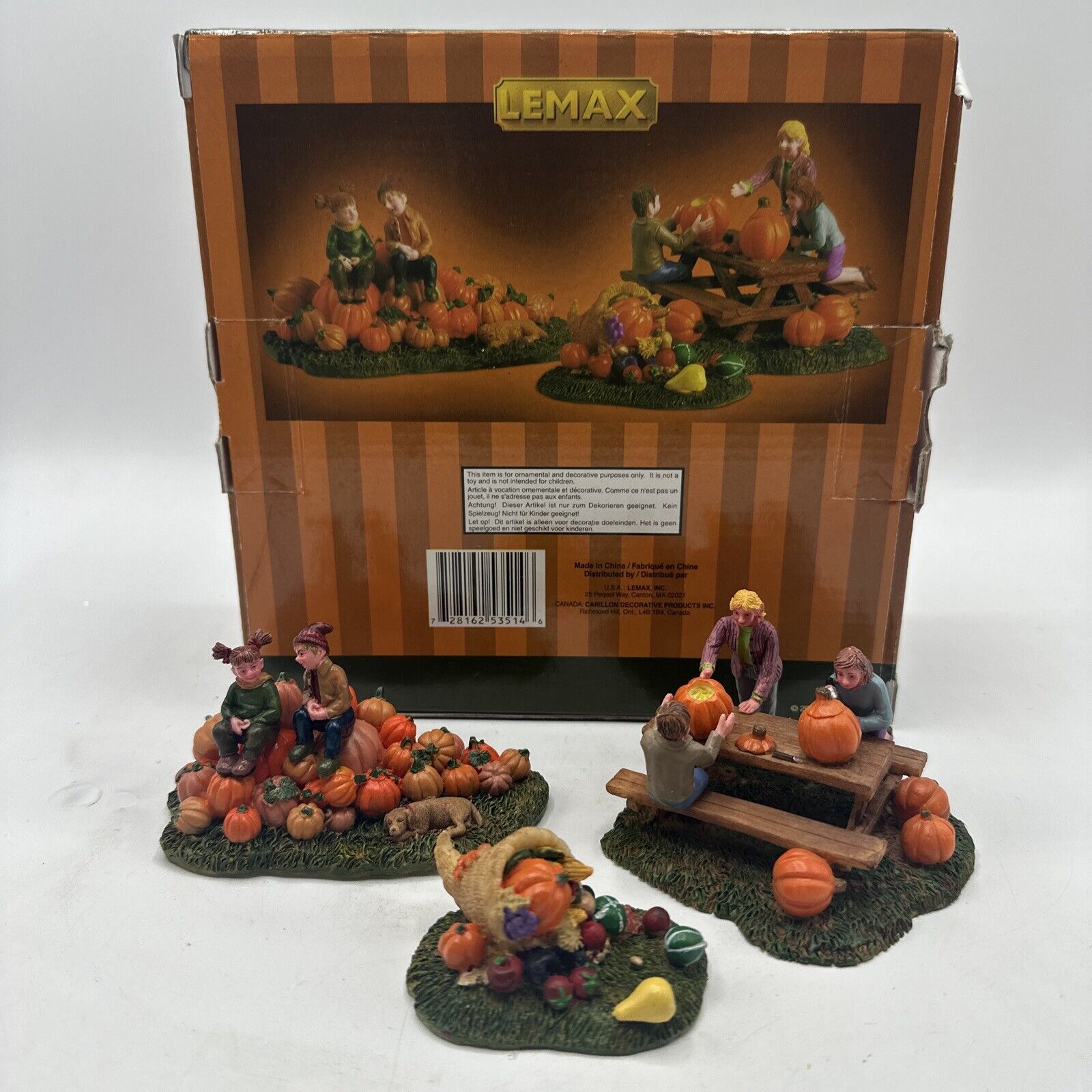 RARE RETIRED LEMAX HARVEST DELIGHT  #53514 CARVING PUMPKINS FALL AUTUMN Repaired