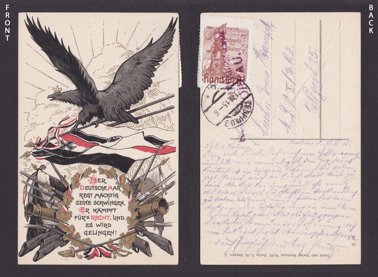 GERMANY 1915, Postcard, Propaganda, WWI, with vignette HAND WEG