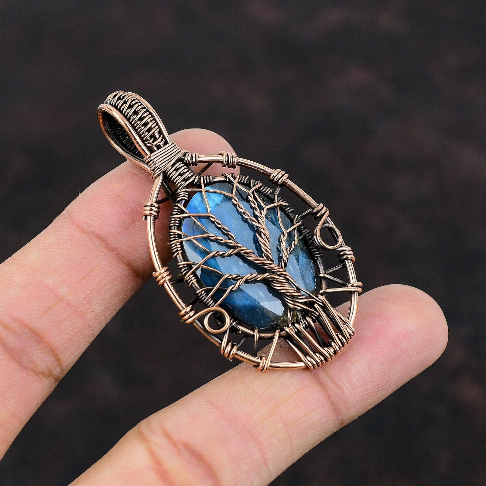 Faceted Labradorite Pendant Tree Of Life Pendant- Made by Real Witches in INDIA