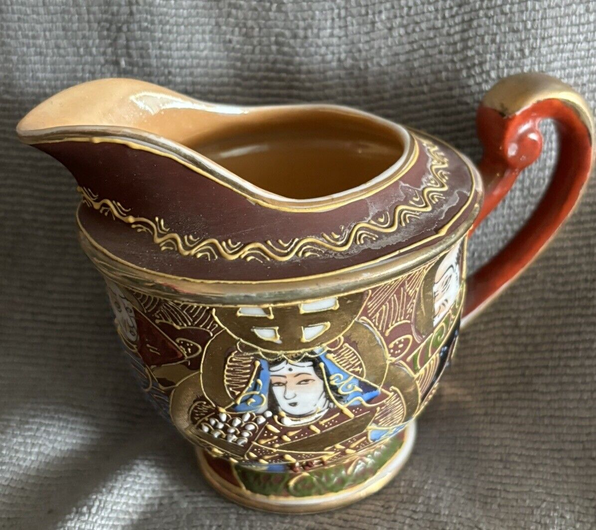 Vintage Lucky China Moriage Small Creamer Pitcher