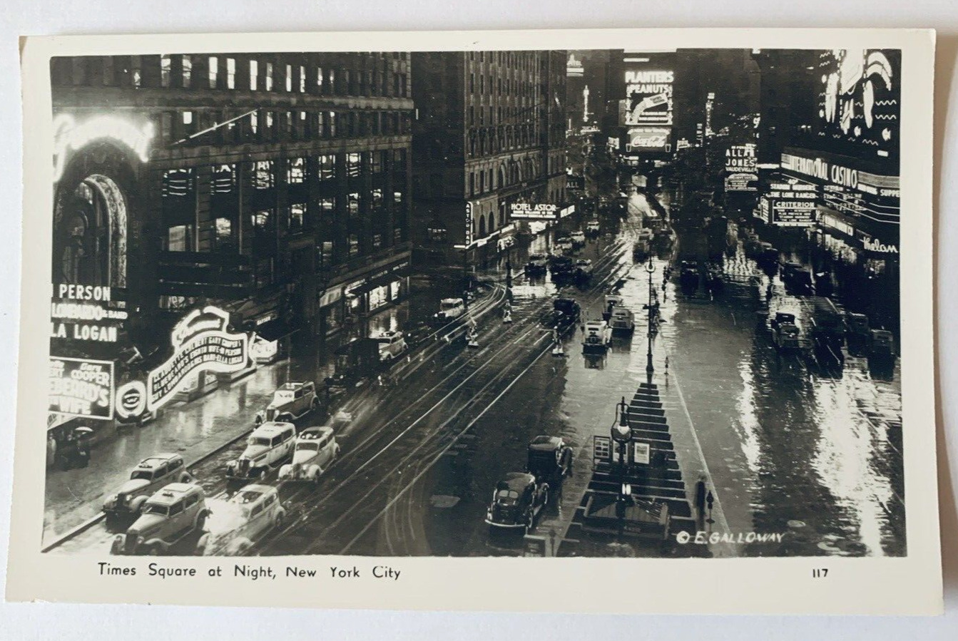 Times Square at Night New York City Coca Cola Sign Planters Real Photo Postcard