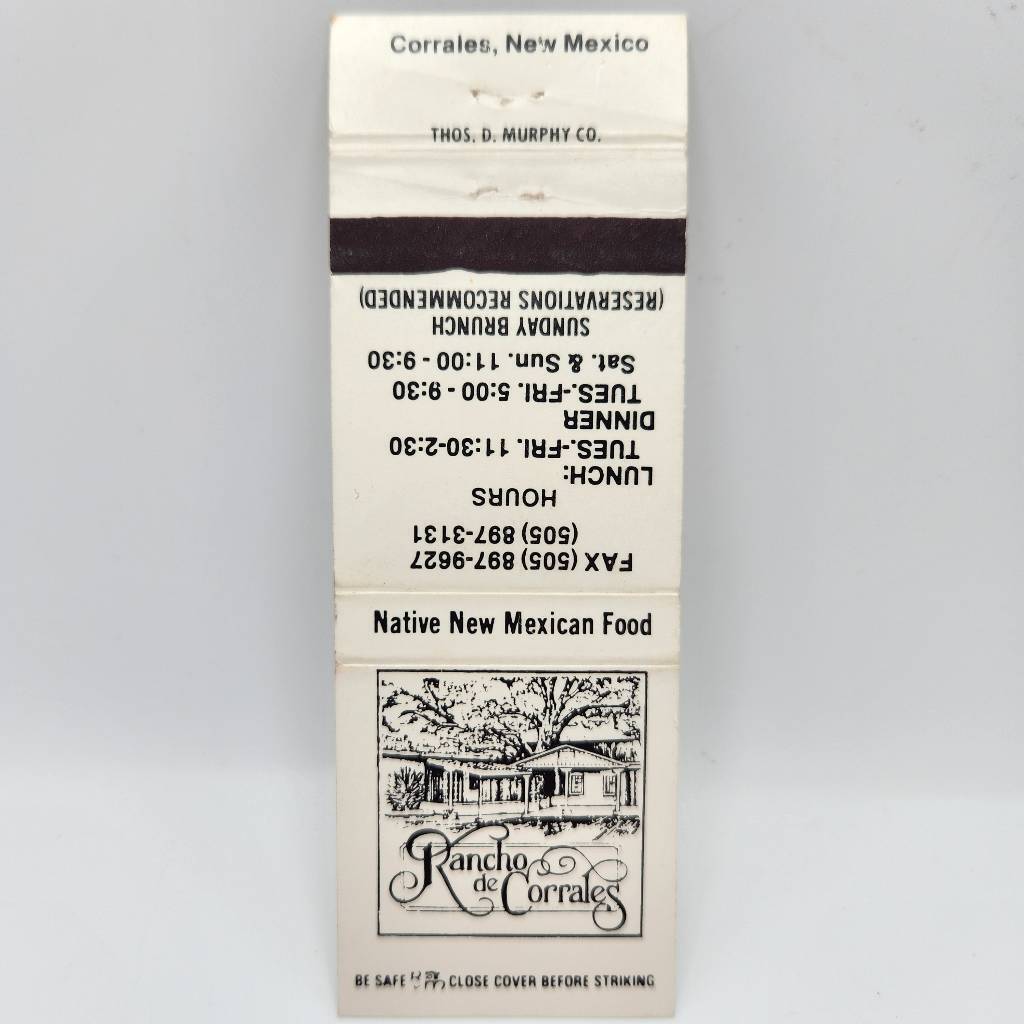 Vintage Matchbook Rancho De Corrales Restaurant Corrales New Mexico