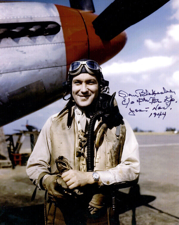 DONALD BLAKESLEE SIGNED 8x10 PHOTO 4th FG JAN-NOV 1944 FIGHTER ACE BECKETT BAS