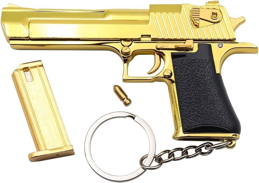 Mens  gold  desert eagle gun gift keychain all metal new, Moving parts