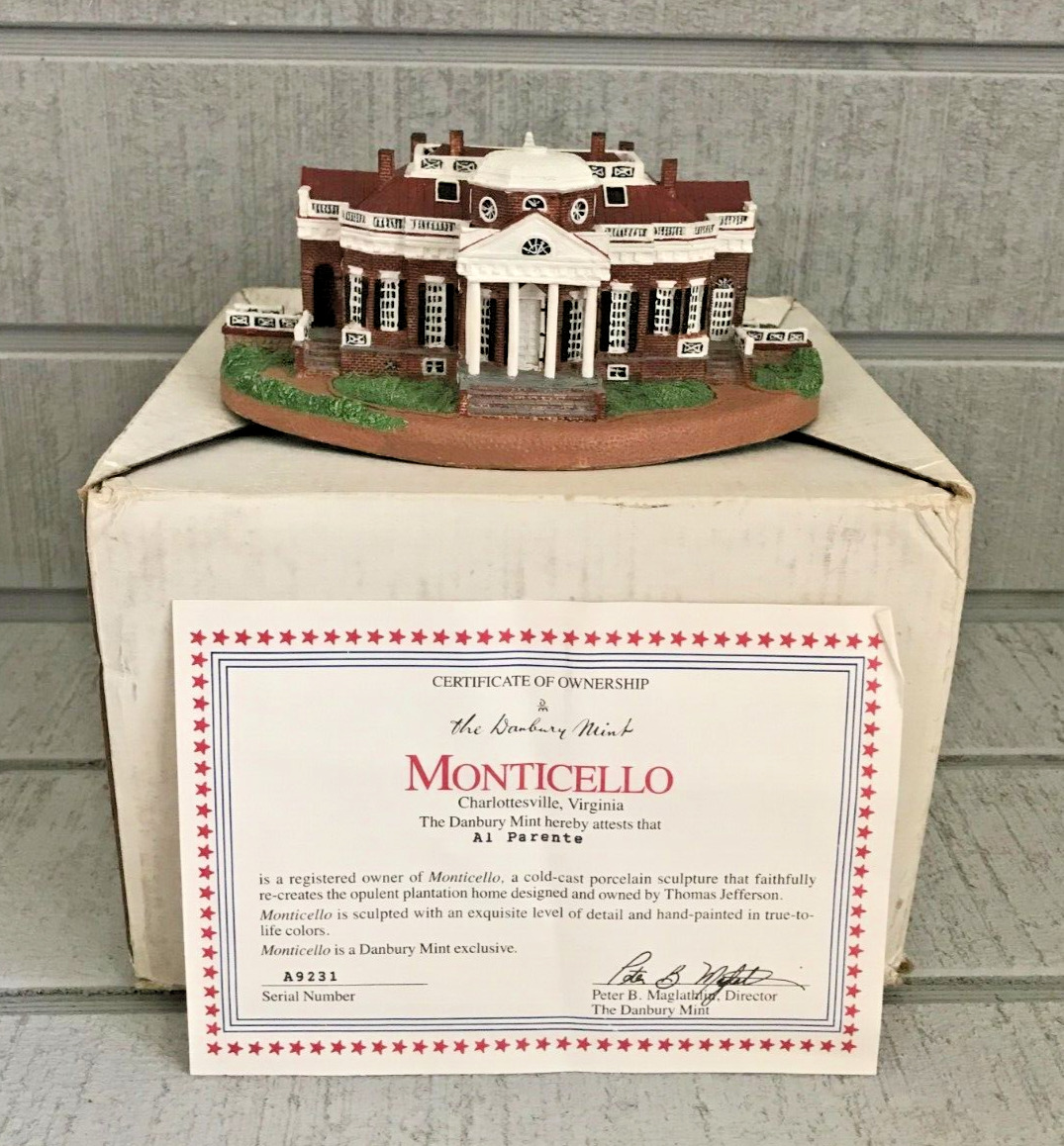 THE DANBURY MINT ~ 1993 Homes of The Presidents ~ MONTICELLO ~ w/Box & COA