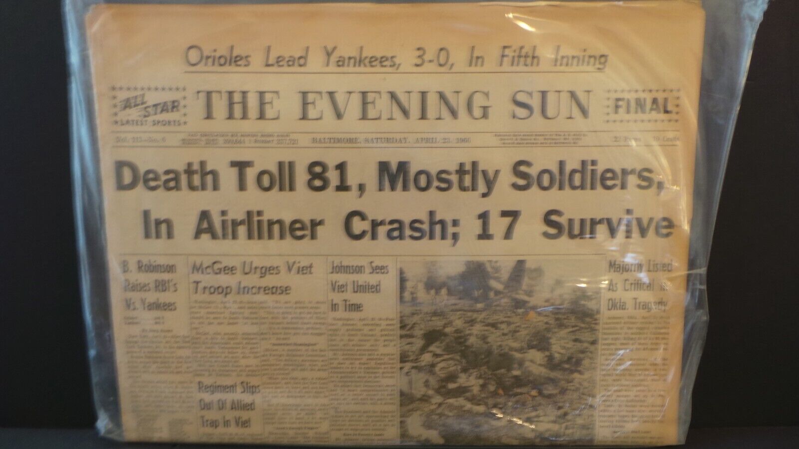 Original Historic Newspaper - THE EVENING SUN - April 23, 1966 - BIRTH DATE gift