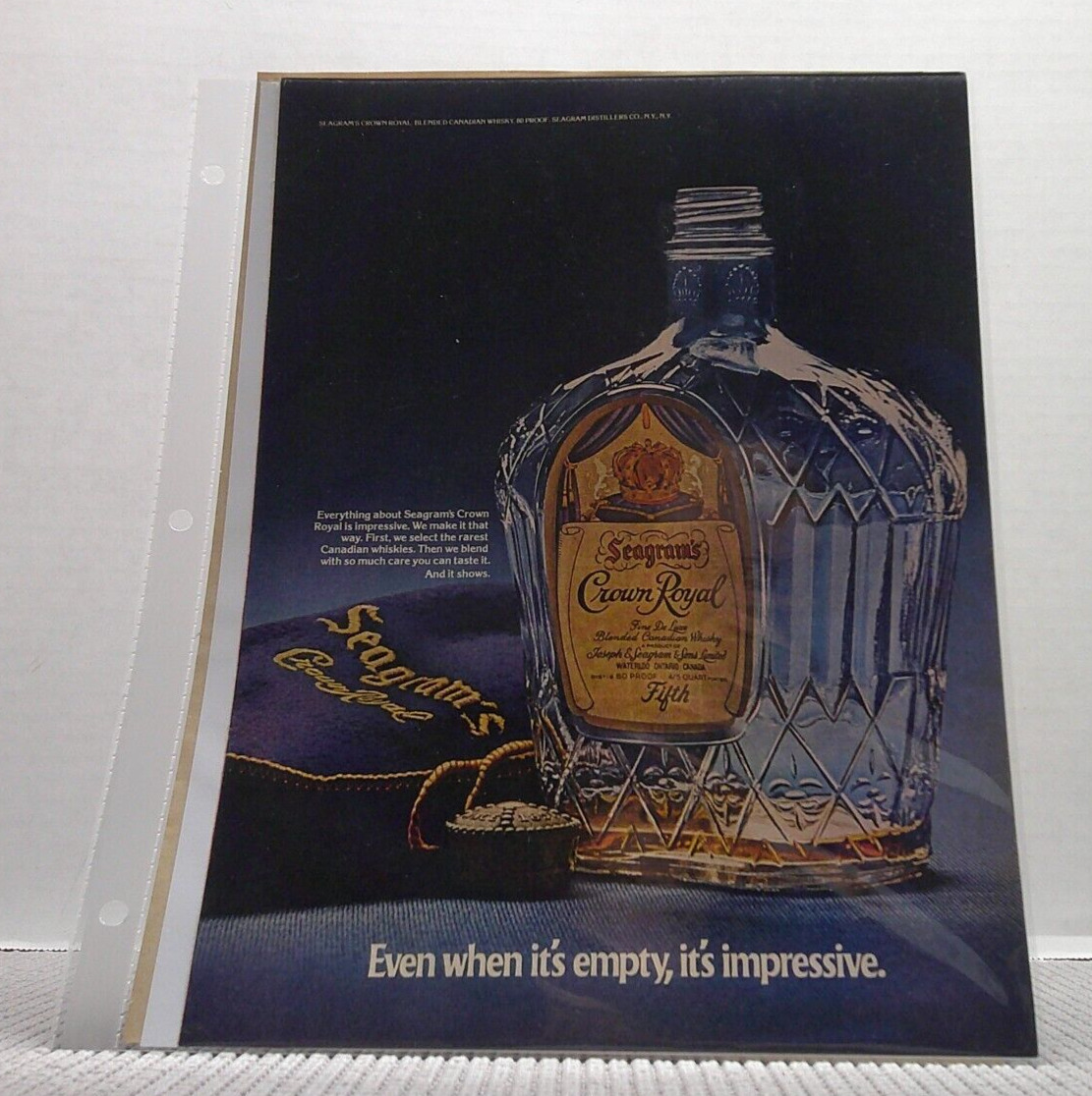 1974 Crown Royal: Even When Its Empty Its Impressive Vintage Print Ad