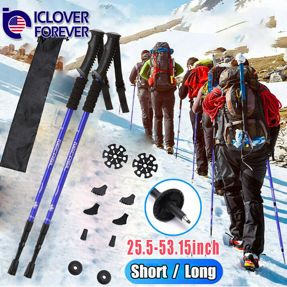 Pair(2PCS) Trekking Walking Hiking Sticks Poles Adjustable Alpenstock Anti-shock