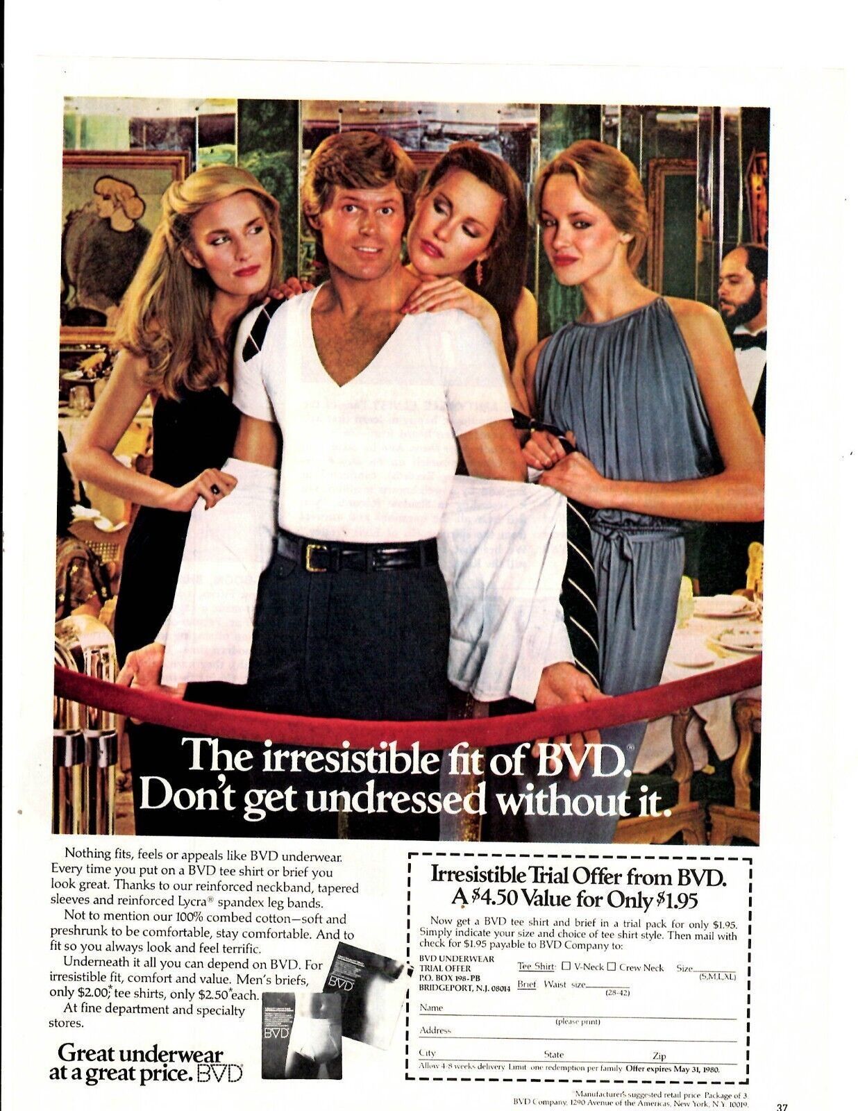 1980 Print Ad BVD Underwear The irresistable fit Don\'t get undressed without it