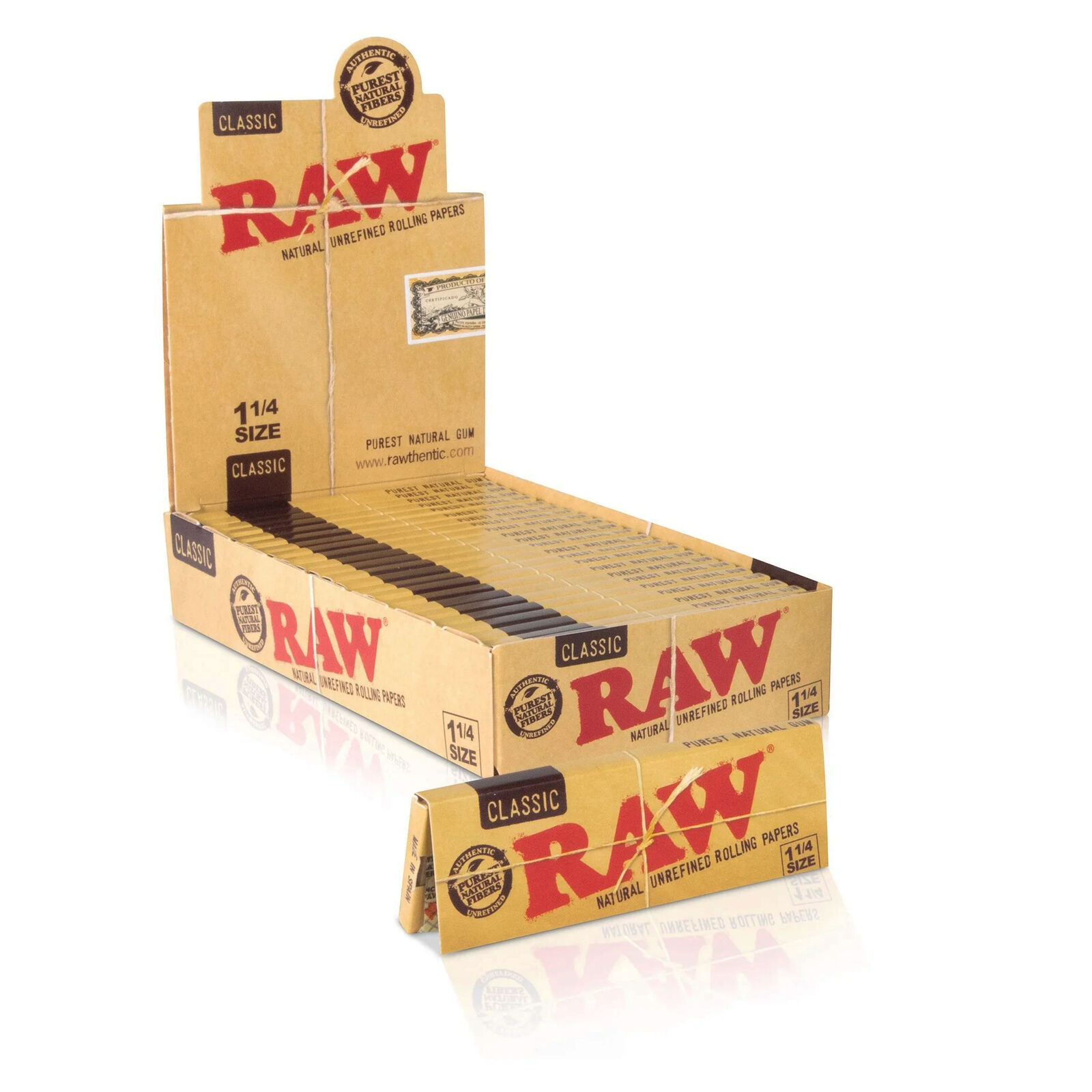 RAW Classic 1 1/4 Raw Rolling Papers Natural Unrefined (24 Booklet Full Display)