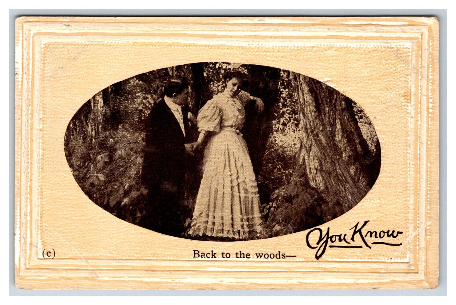 Romance Couple Back in the Woods Embossed 1910 PJ Plant DB Postcard U8