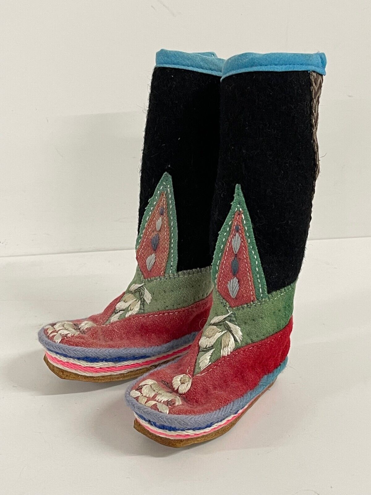 Tibetan Handmade Miniature Child\'s Embroidered Boots Nepalese Unworn Vintage