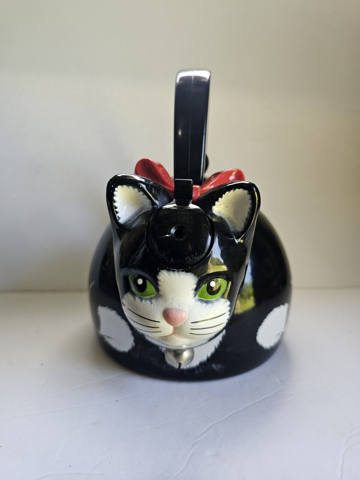 Vintage Via Ancona Kitty Cat Metal Tea Pot 1995 With Bell