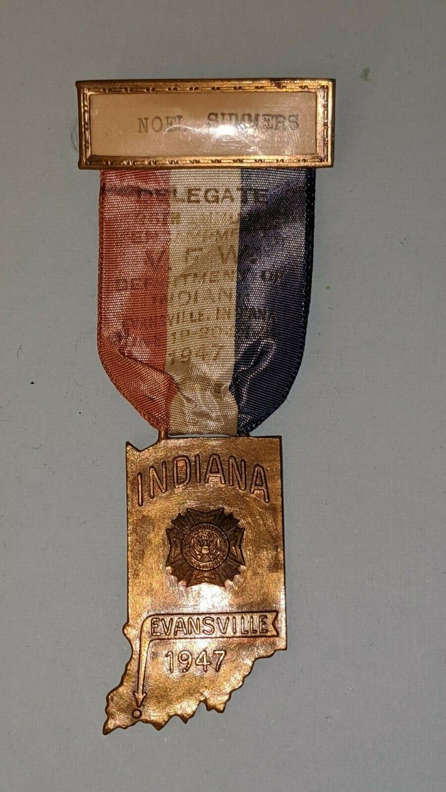 1947 VFW 25th National Encampment Evansville Indiana Medal Ribbon Bastian Bros
