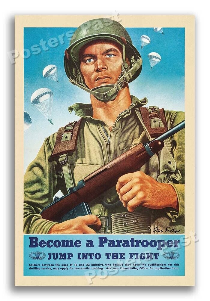 1944 Become A Paratrooper  Vintage World War II Airborne Poster - 24x36
