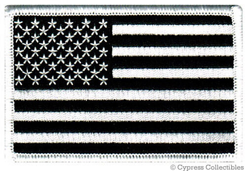 AMERICAN FLAG PATCH embroidered iron-on US BLACK WHITE MILITARY United States