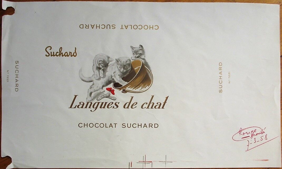 \'Cat Tongues\' 1958 French Chocolate Box Labels- Chocolat Suchard Langues de Chat