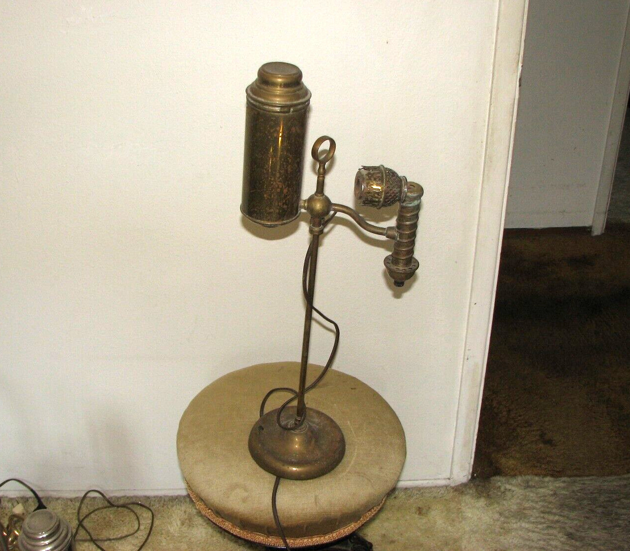 Antique Manhattan Brass Company Single Student Oil Lamp Electrified