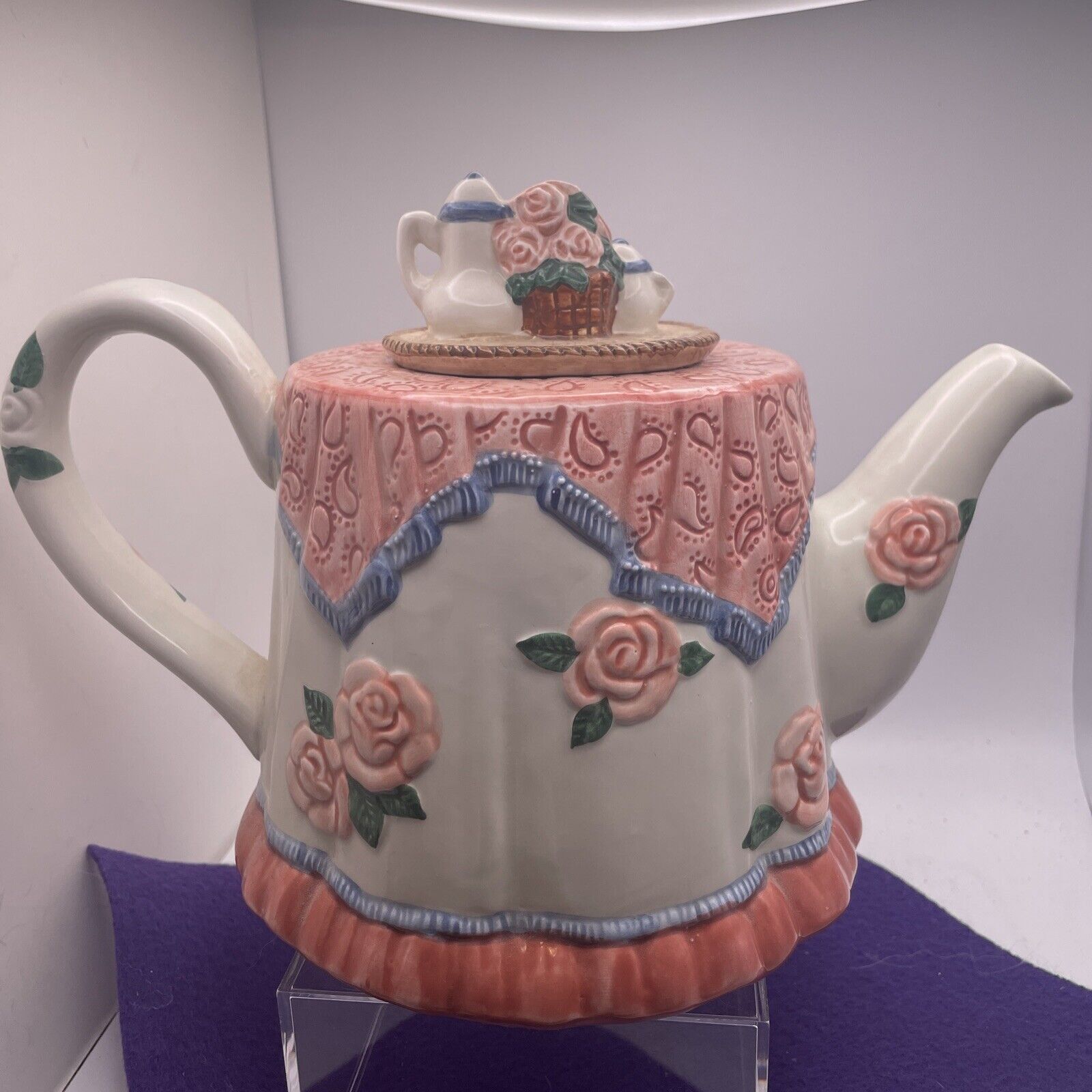 Teapot Fitz and Floyd vintage cottagecore rose theme floral teapot