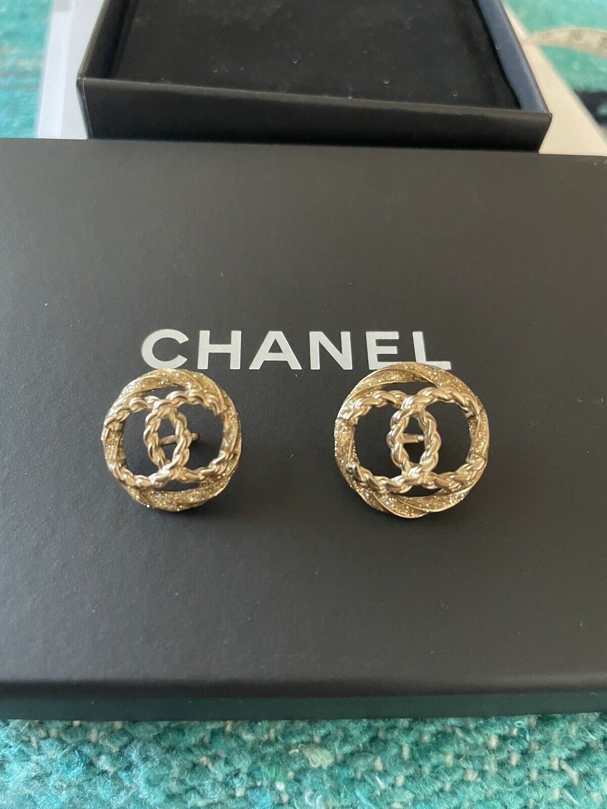 Authentic Chanel Gold Shimmer Rope Twist Buttons or Brooch Earring
