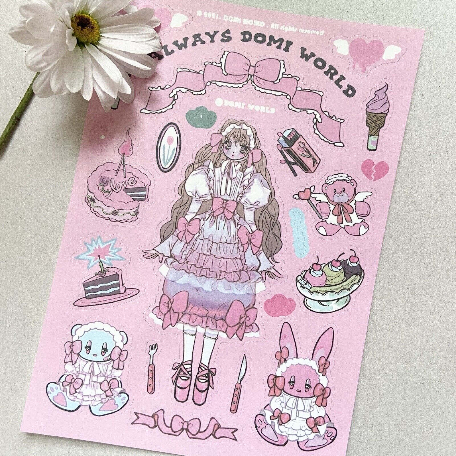 Kawaii Anime Fashion Lolita Pink Girls Bunny Rabbit Sticker Sheet Domi World