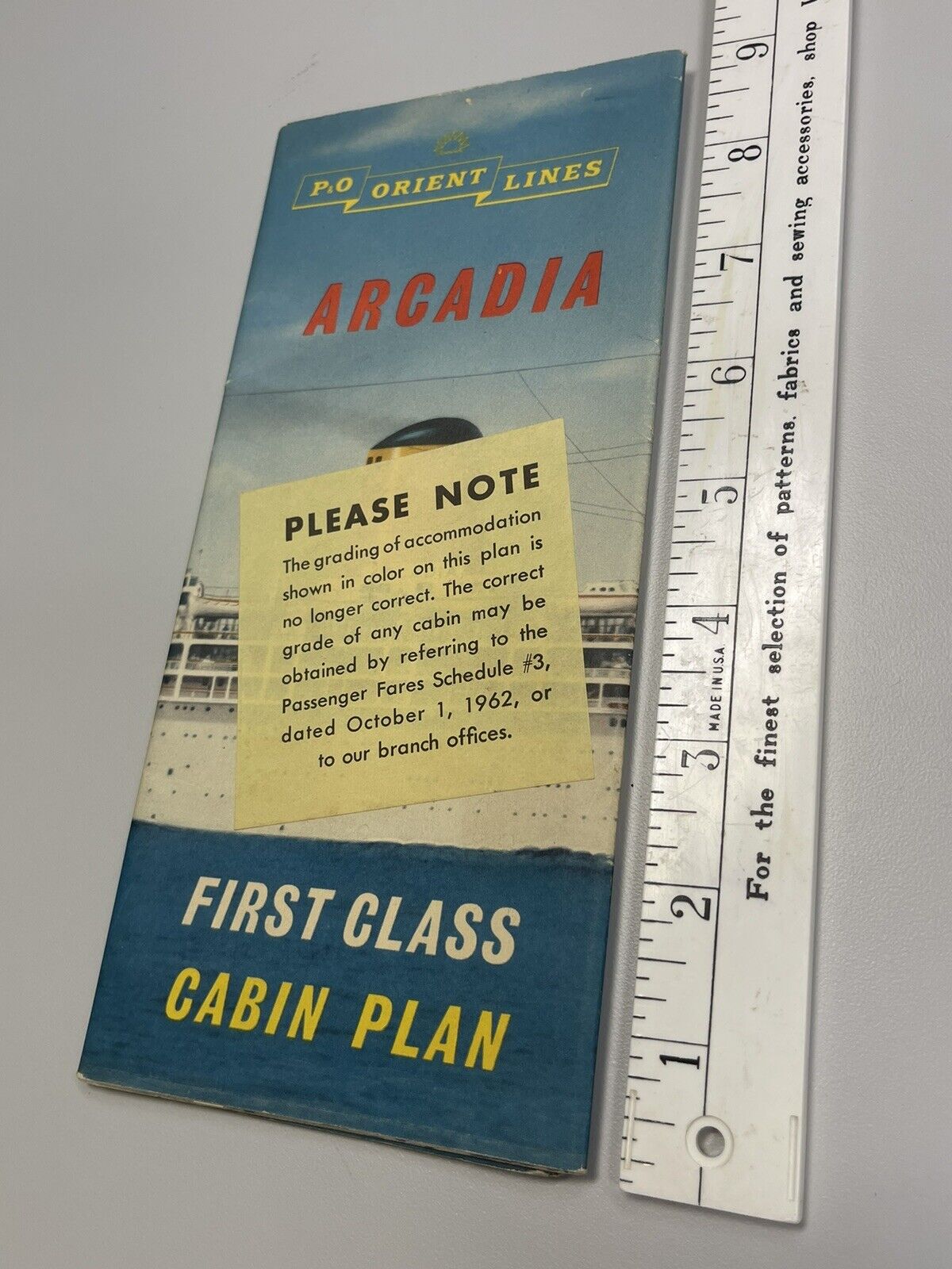 1962 P&O Orient Lines Old Vintage Arcadia Cruise Ship 1st Class Cabin Plan 1960s