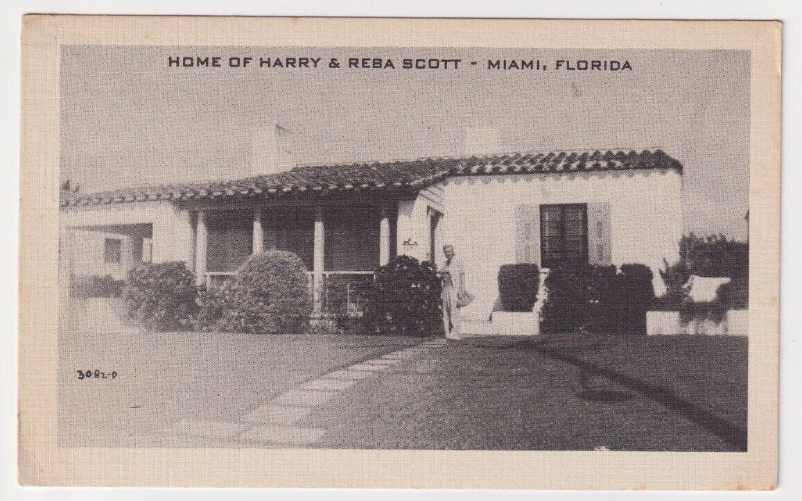 Vintage Miami, Florida FL Postcard - Home of Harry & Reba Scott - RPPC Old Miami