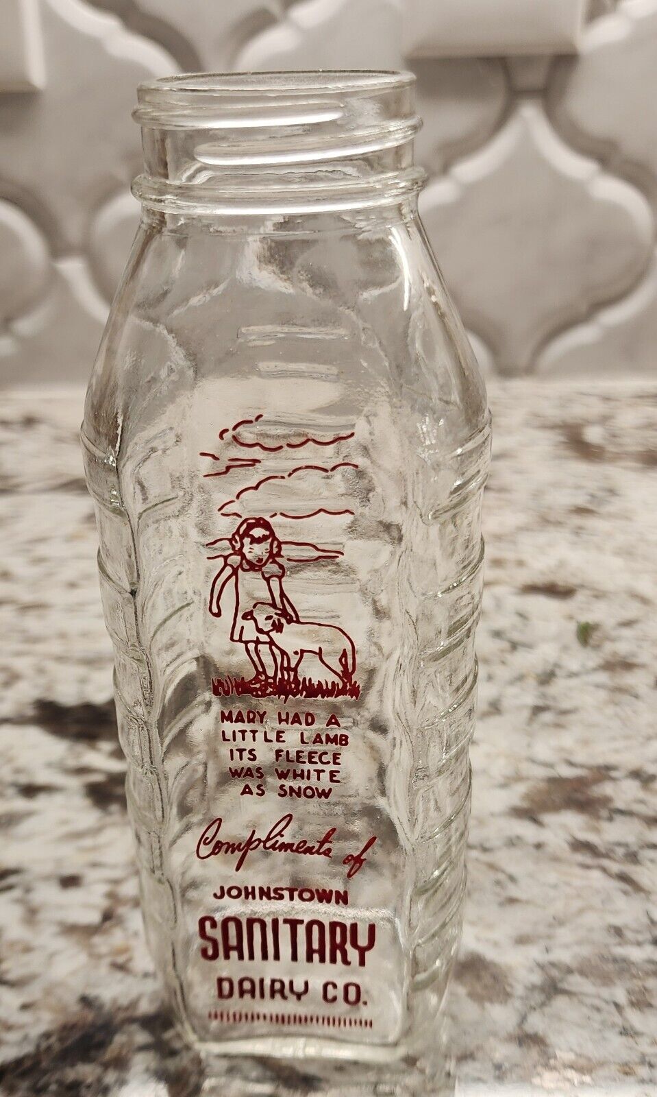 Vintage Samuel Callet Co. Mary Had A Little Lamb Clear Glass Baby Bottle 8oz