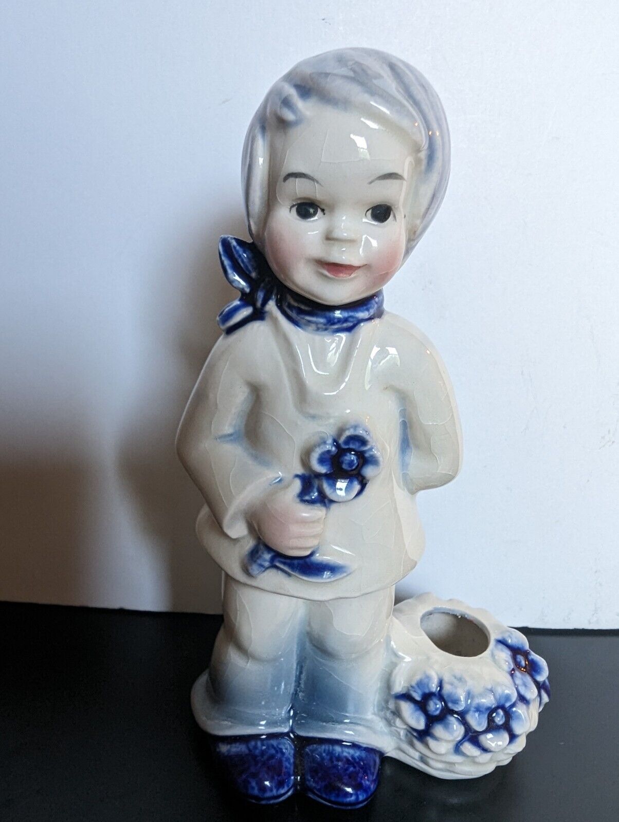 Goebel Boy Figurine with flower opening for candle pen Blue Color #5401012 