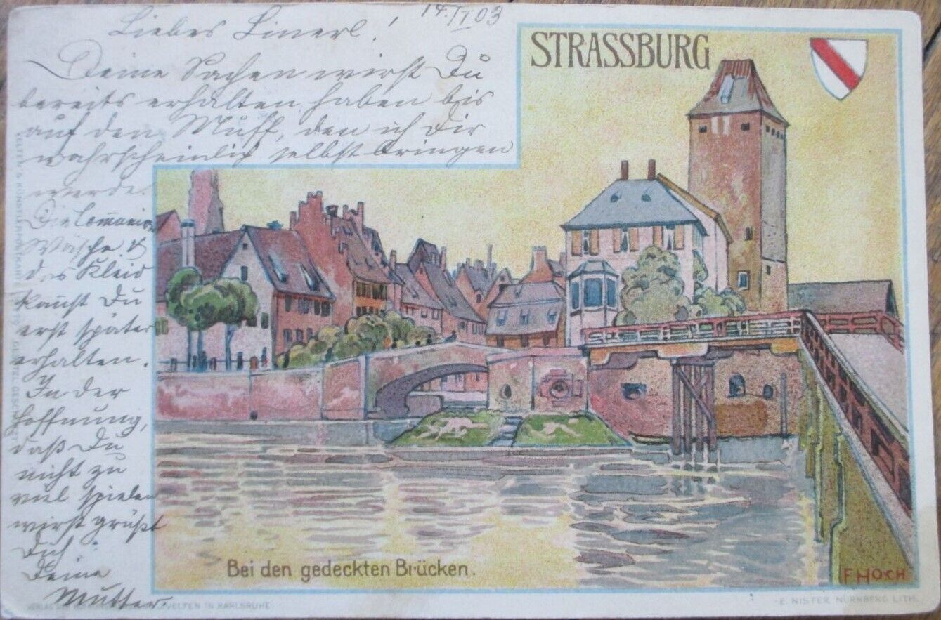 Strassburg, Germany France 1903 Postcard, Artist Signed Color Litho