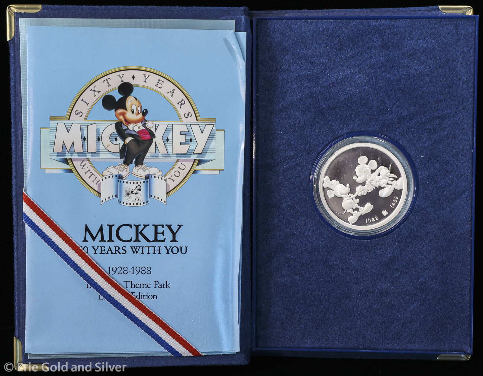 1988 Mickey Mouse 60 Years With You Theme Park Limited Edition 1 oz Silver Coin