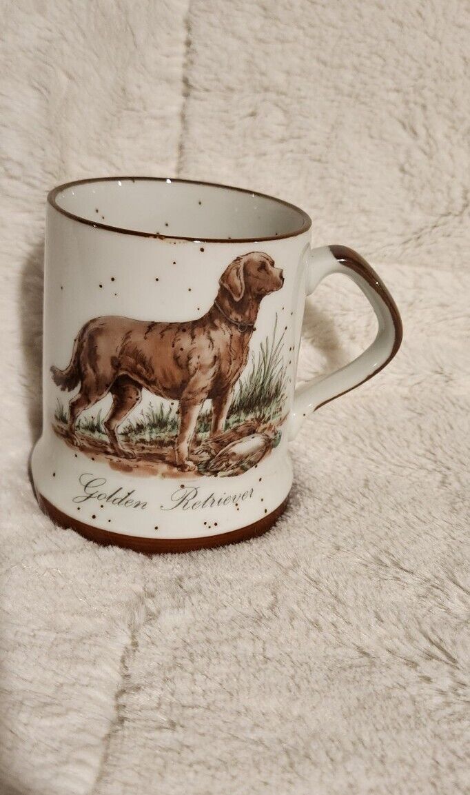 Vintage Golden Retriever Coffee Cup Mug Duck Hunting Dog Speckled w/ Brown Trim