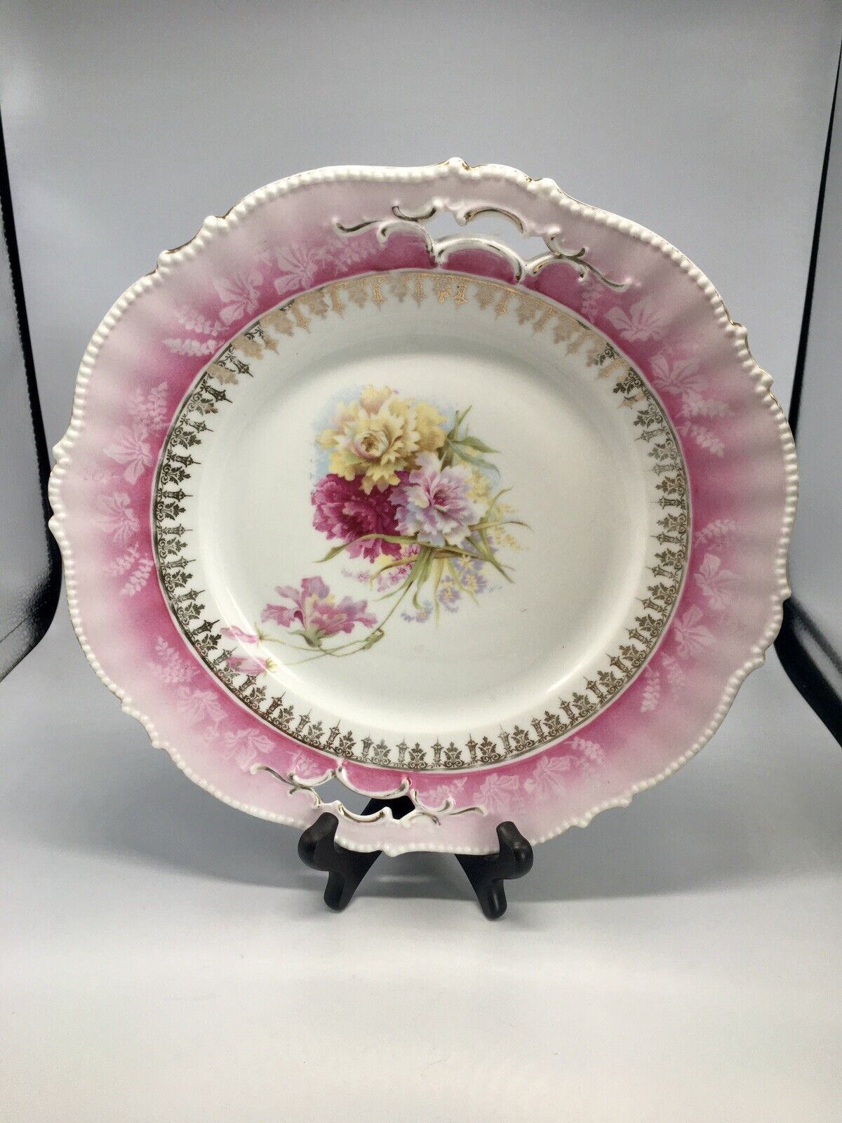 Antique 1890 Royal Coberg,Germany Hand Painted 11” Floral Grannycore Plate