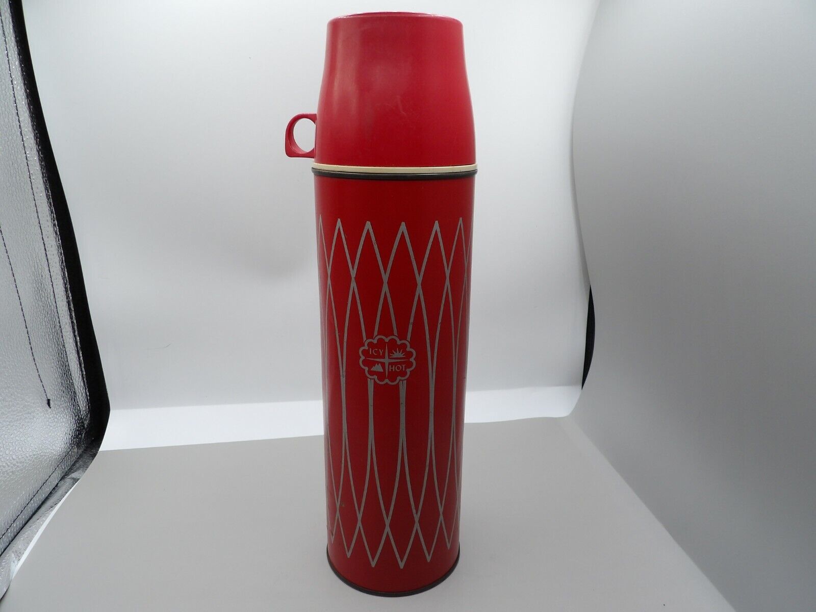 Vintage Icy Hot Red Silver Diamond Thermos Quart 