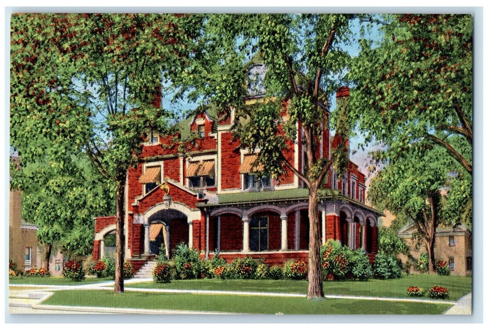 c1940s Elks Club Exterior Roadside Trees Baraboo Wisconsin WI Unposted Postcard